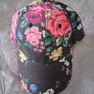 BCBGeneration Floral Baseball Cap OS Cotton Strapback Pink & Black New